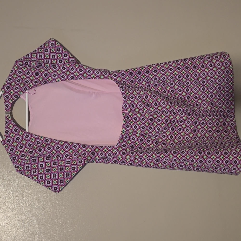 ZARA Mini Dress Size L Pink Green White Geometric Short Sleeve Retro Mod - Picture 3 of 4